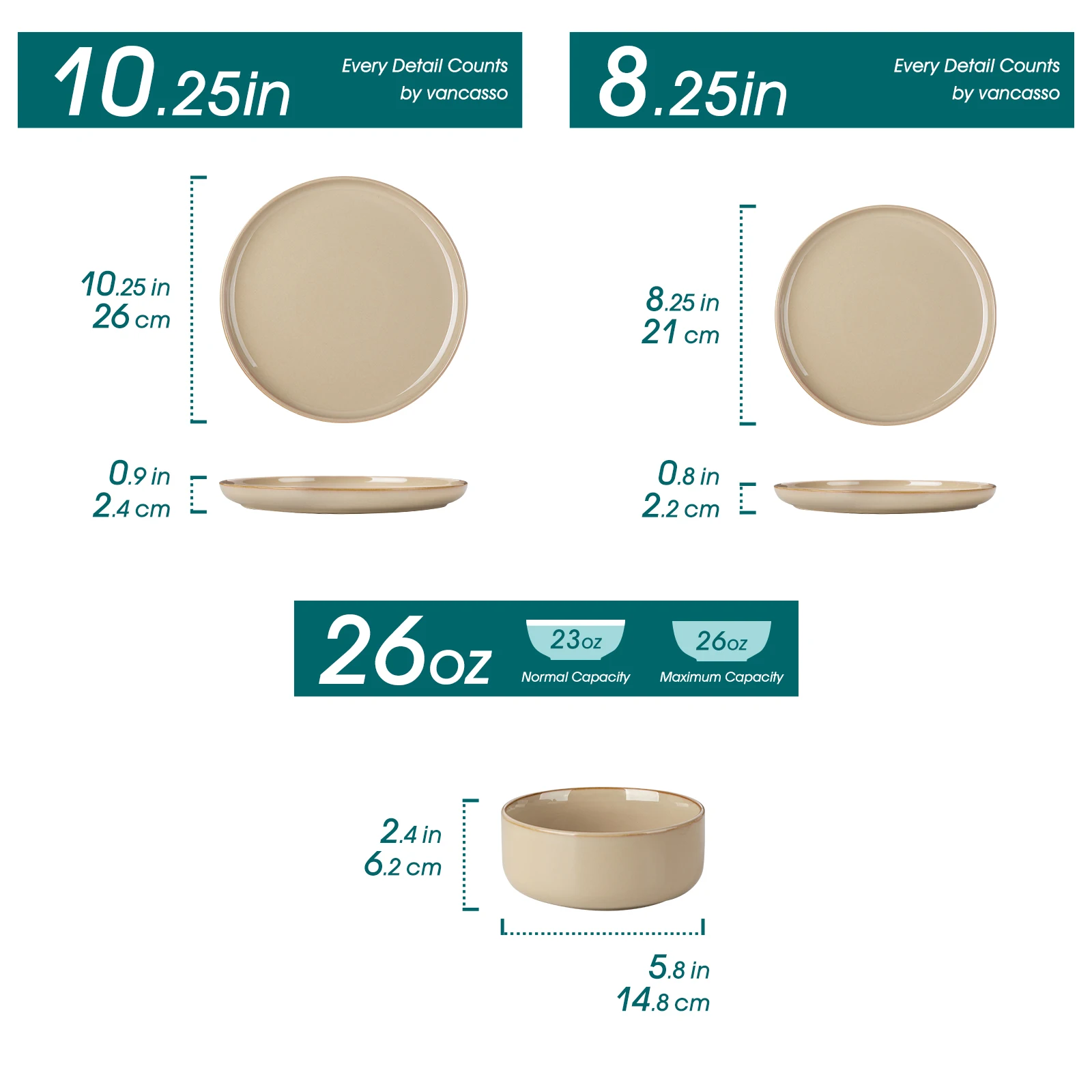 vancasso 12/16/18/24-delige Light-Brow reactieve glazuur steengoed borden set serviessets met 4/6 stuks dinerbord/dessert/kom