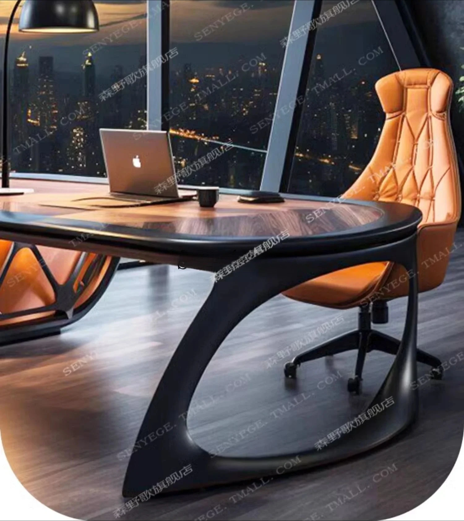 Tech boss table, black L-shaped desk, modern creative boss table