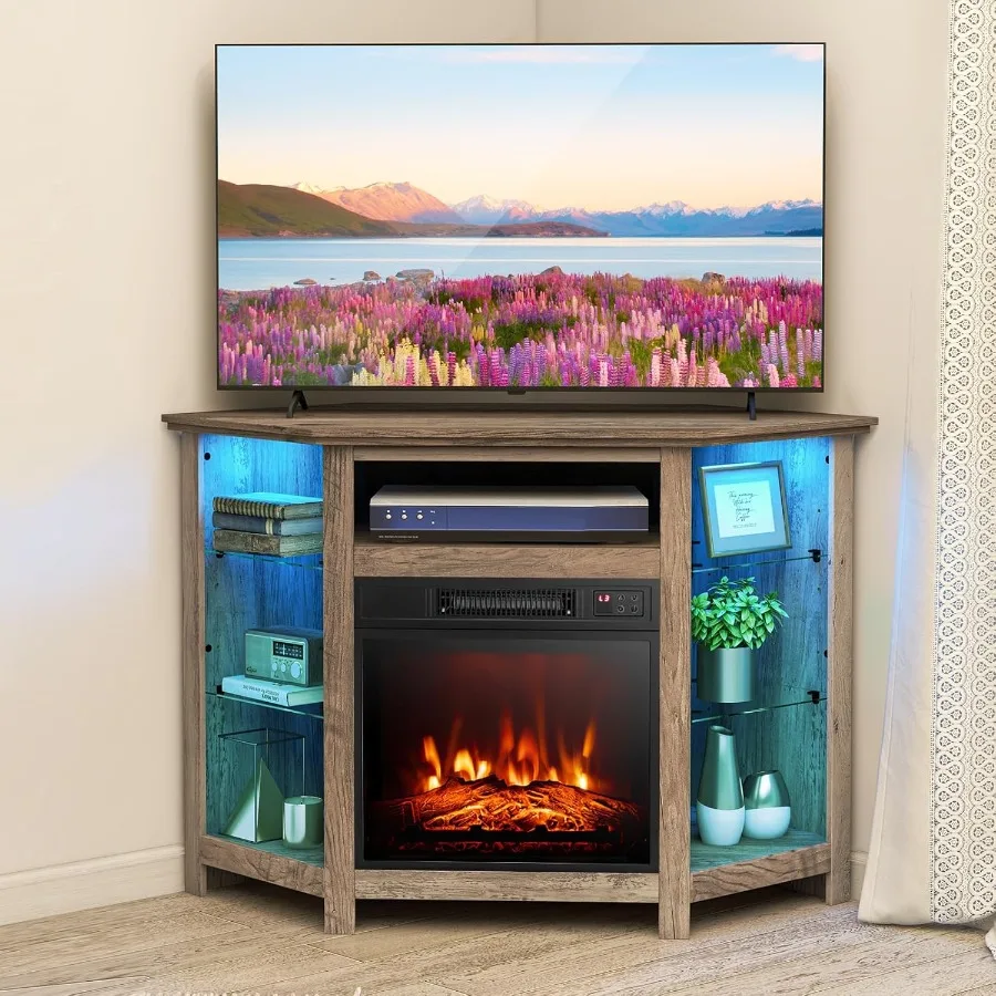 

Modern electric fireplace corner TV stand designed for TVs up to 50 inches featuring 16color LED lights with 4 lighting modes a