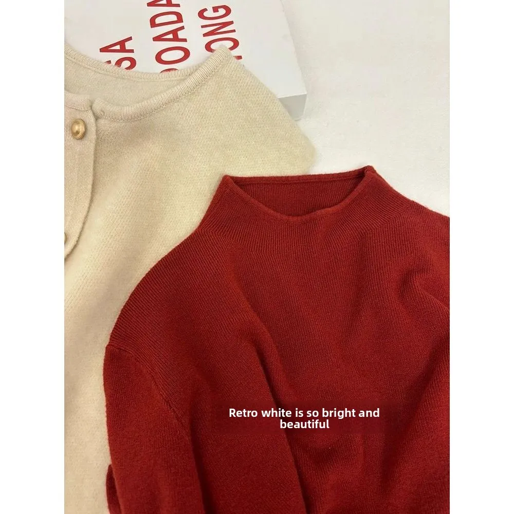 

Ankela Red Knitted Long Sve Base irt женский облегающий свитер High Ne осень-зима внутренняя одежда цветной свитер для поездок на работу