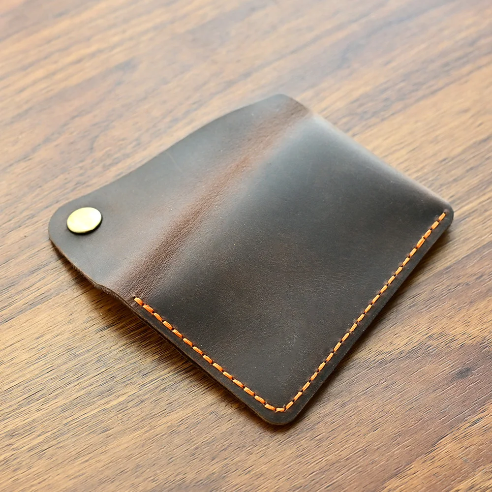 Ręcznie robiony minimalistyczny portfel na karty bankowe z zatrzaskiem Crazy Horse Retro Card Case — zdjęcie 3