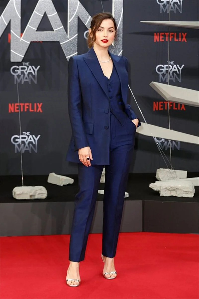 3 Pcs Tailored Women Suit Pants Set Blazer+Vest+Trousers Navy Blue Business Office Lady Coat Wedding Tuxedo Prom Dress