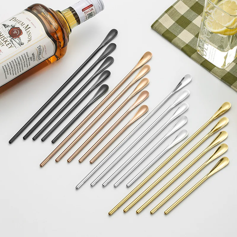 

LMM stainless steel bartending stick creative bright long handle stirring spoon coffee spoon dessert fork