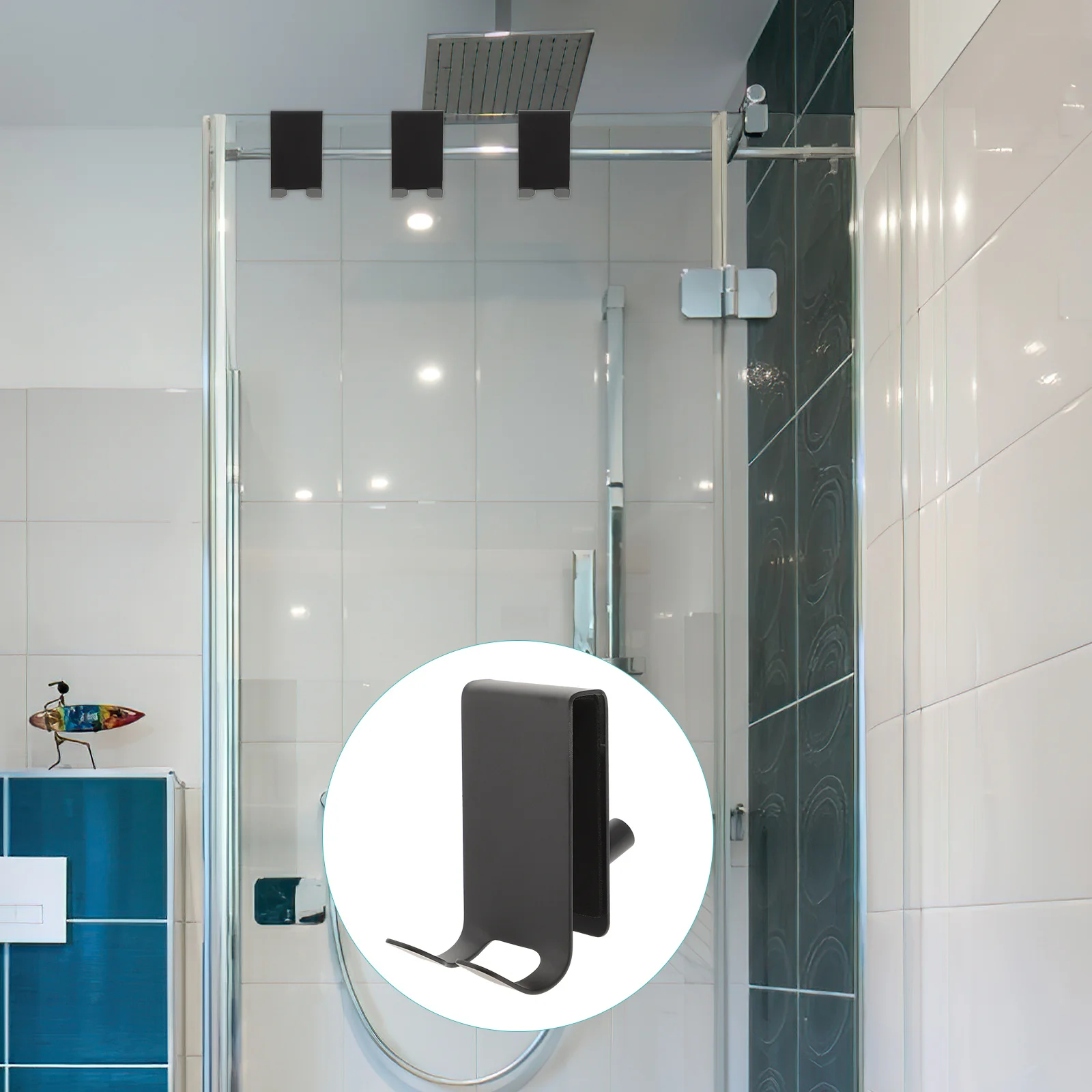 

Glass Door Stainless Steel No Drill Towel Hook For Bathroom Shower Over Glass Hanging Hook Waterproof Rustproof Sponged