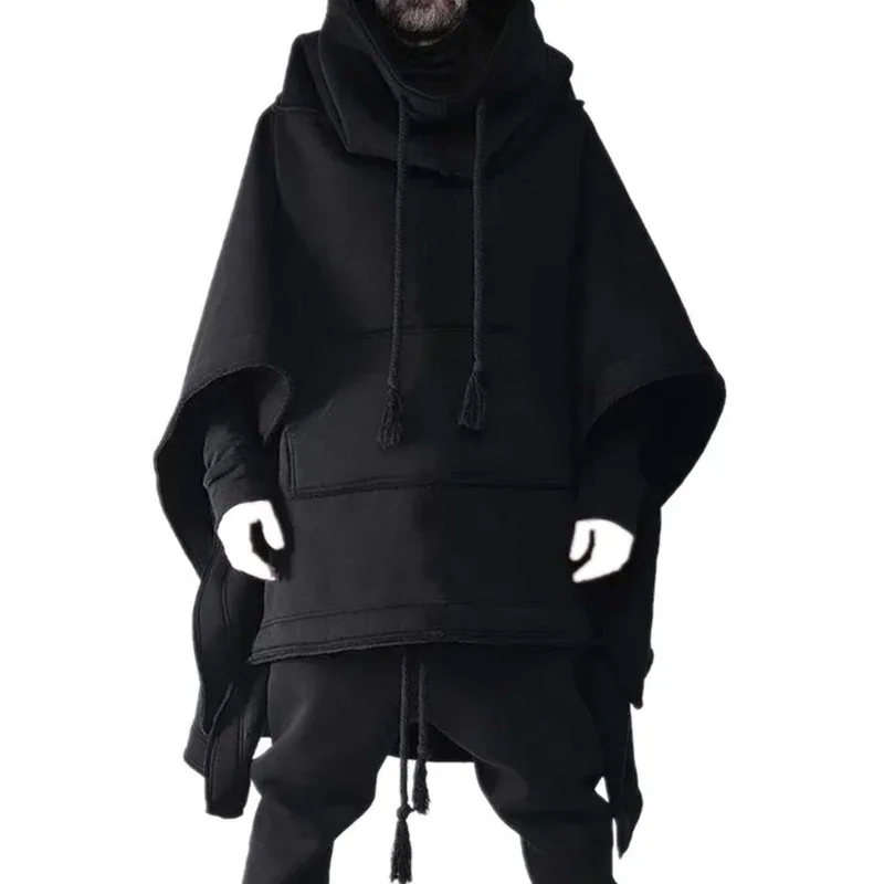 Men\'s Personality Cape Cape Long Bat Sleeve Coat Cape Hoodie Short Front Long Back