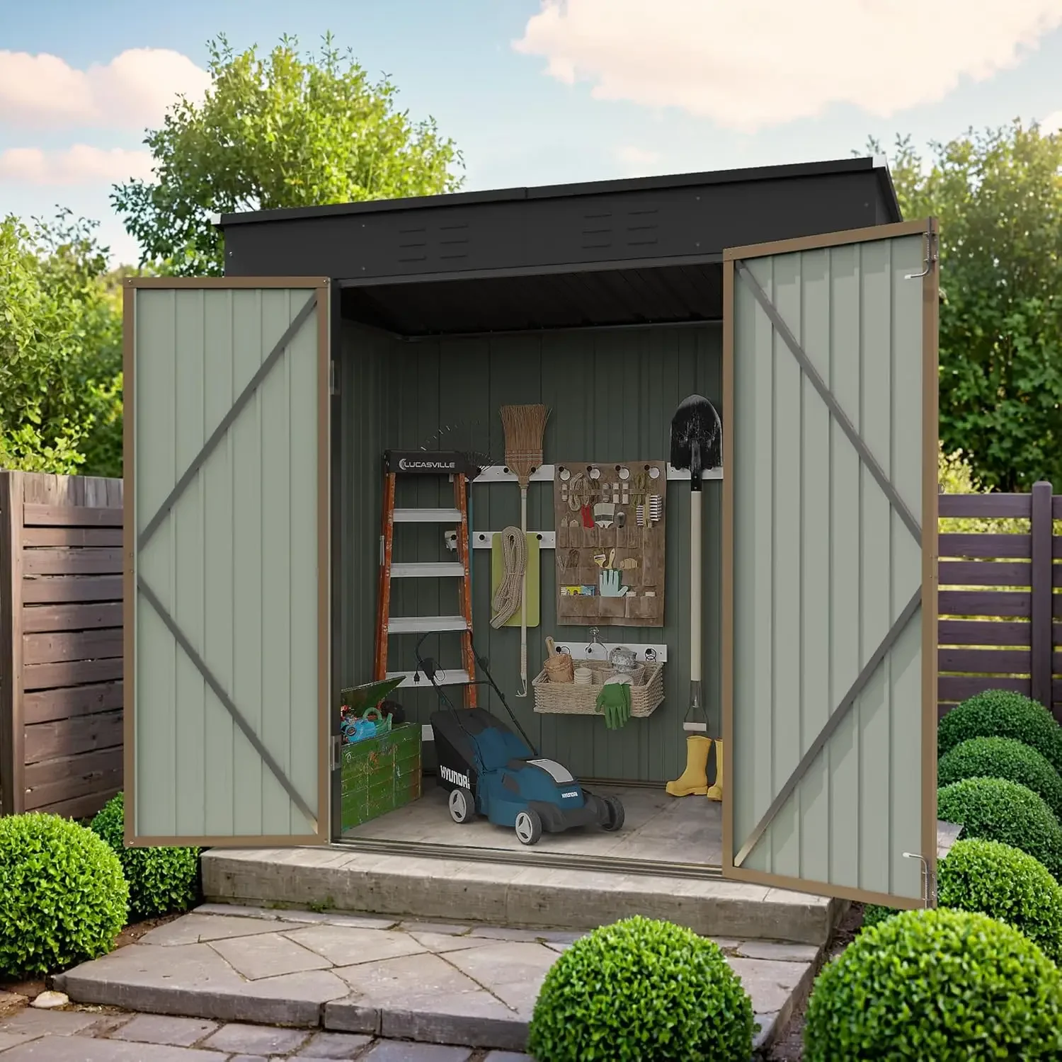 6 x 8 FT Outdoor Storage Shed, Metal Garden Tool Sheds & Outdoor Storage House with Sloped Roof for Patio Lawn Backyard