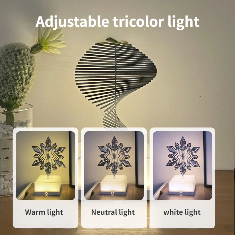 Creative 3D Rotating LED Night Light Room Decor Atmosphere Rechargeable Lamp Wind Spinner Bedside Table Lamp Birthday Gift