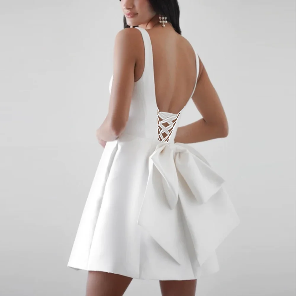 Mini vestido de boda de satén con cuello sin espalda, vestidos de novia por encima de la rodilla para dama de honor, fiesta, banquete, vacaciones