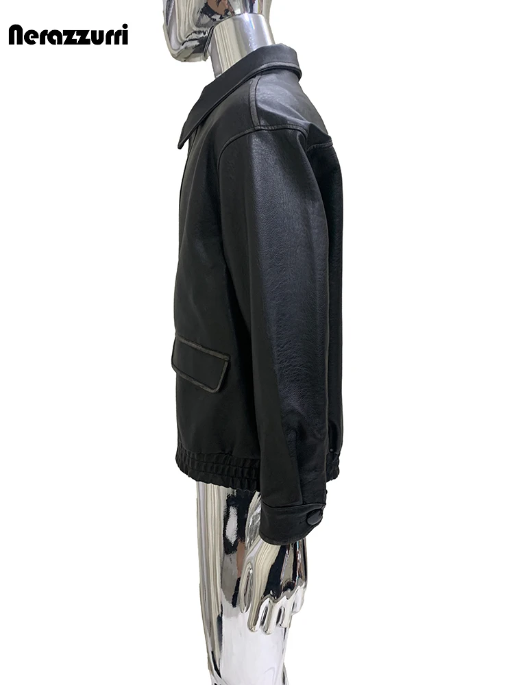 

Nerazzurri, осенняя черная куртка из искусственной кожи, мужская куртка с отложным воротником, роскошная мужская одежда унисекс в американском стиле ретро, 2025 кожаная куртка мужская