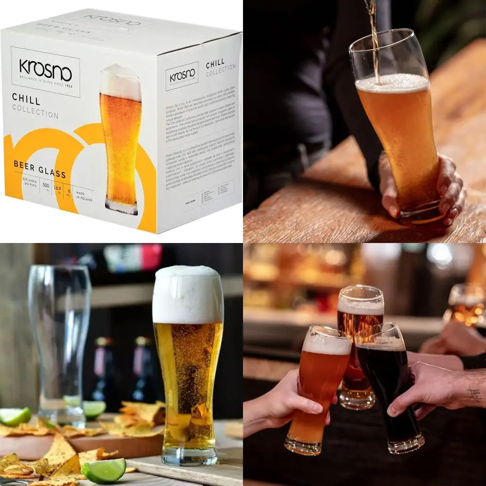 

Set of 6 Tall Pint Glasses, 16.9 oz, Chill Collection, Suitable for Rye, Lager, IPA, APA, Dishwasher Safe, Crafted in Europe