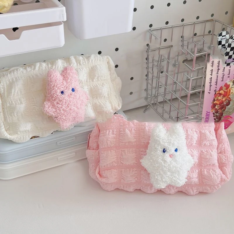 Kawaii Cute Cartoon Rabbit Plush Pencil Case Creative Lovely Bunny Hairy Pen Bag For Kids Gift School Stationery