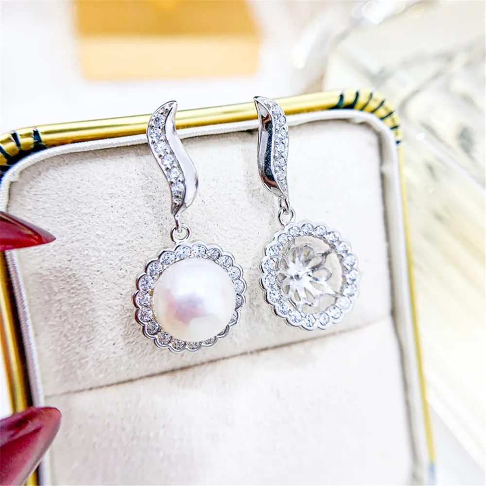 Solid S925 Sterling Silver Earring Settings for DIY, Handmade Material, Fine Jewelry, Finding Accessories, E045, 1 Pair