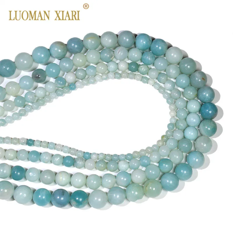 Groothandel Ronde Blauwe Amazoniet Natuursteen Ronde Losse Kralen Voor Sieraden Maken DIY Armband 4/6/8/10/12mm Strand 15.5\'\'