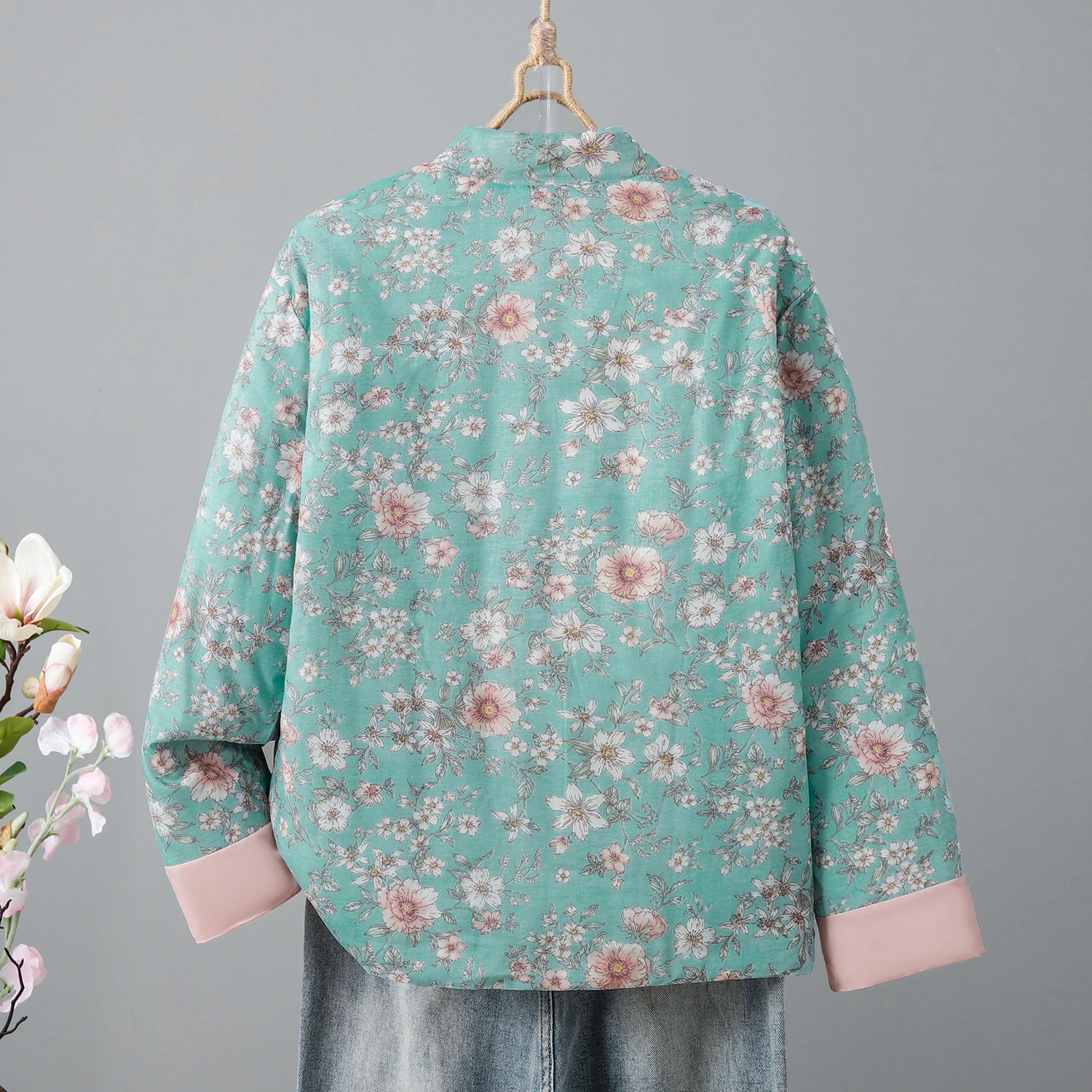 معطف Theened من القطن الخالص الدافئ ort Jaet للنساء شتاء جديد Sle مطبوع عليه زهور مناسب للتنقل بقصة مستقيمة طويلة Sve #3