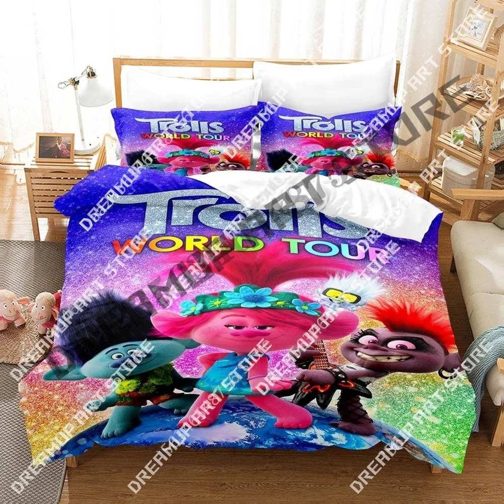

Комплект постельного белья с 3D принтом Trolls Single Twin Full Queen King Size, комплект постельного белья для взрослых и детей, комплекты пододеяльников для спальни, каваи, аниме, простыня