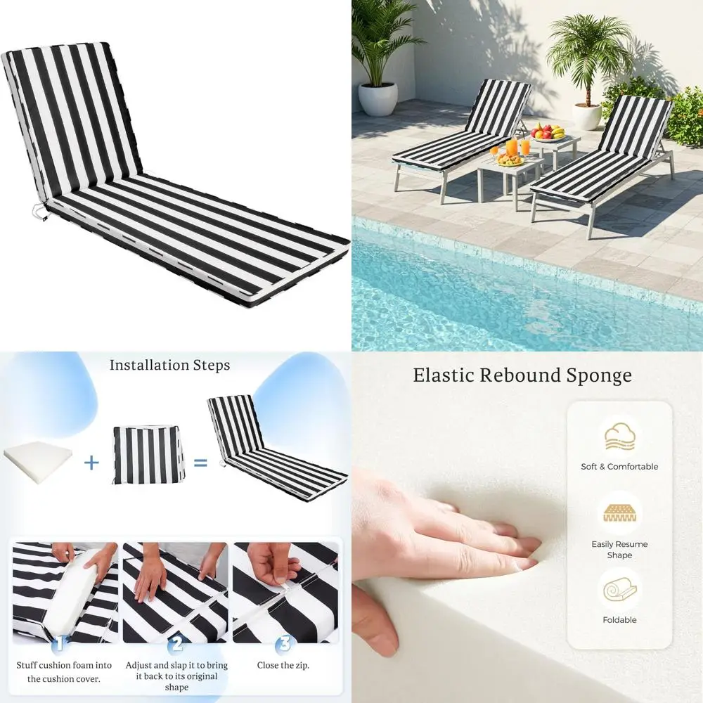 

Outdoor Chaise Lounge Cushion Set, 2pcs, 71x22x3, Washable Striped Covers, Pool/Patio/Lawn Furniture