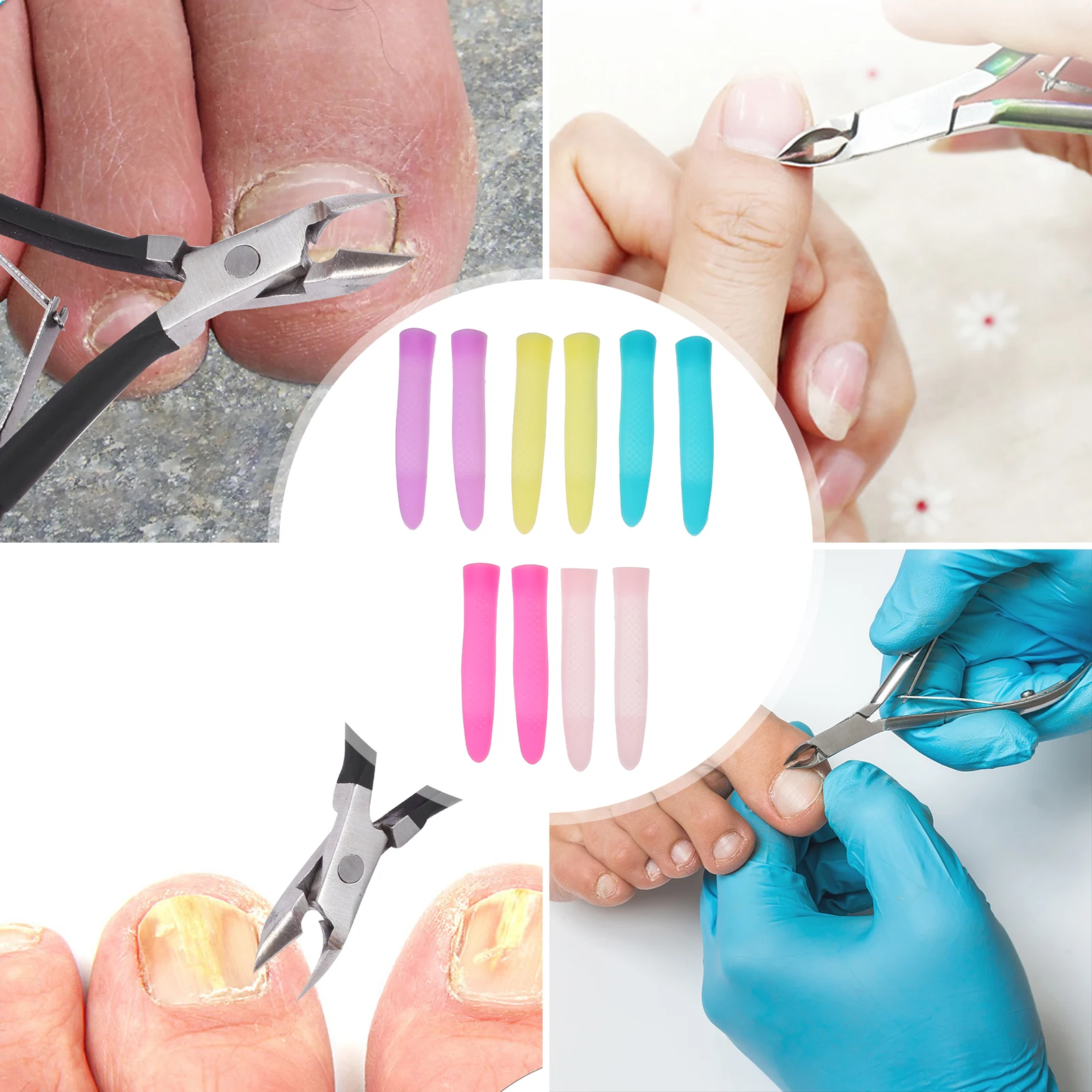 5Pairs المضادة للانزلاق مقص بشرة مقبض يغطي سيليكون كم مريح مسمار المتقلب حامي مانيكير أداة مقبض #6
