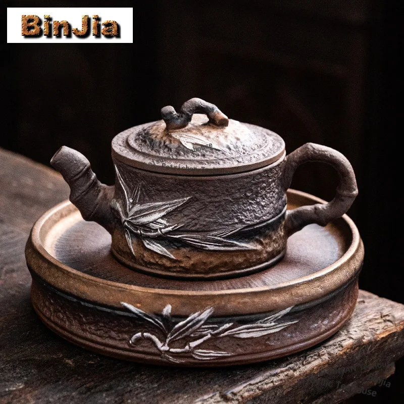 Gilt Glaze Bamboo Rhythm Kiln Change Teapot Retro Tea Infuser Pot Tea Maker Kettle With Ball Hole Teaware Cha Hai Tea Items Gift