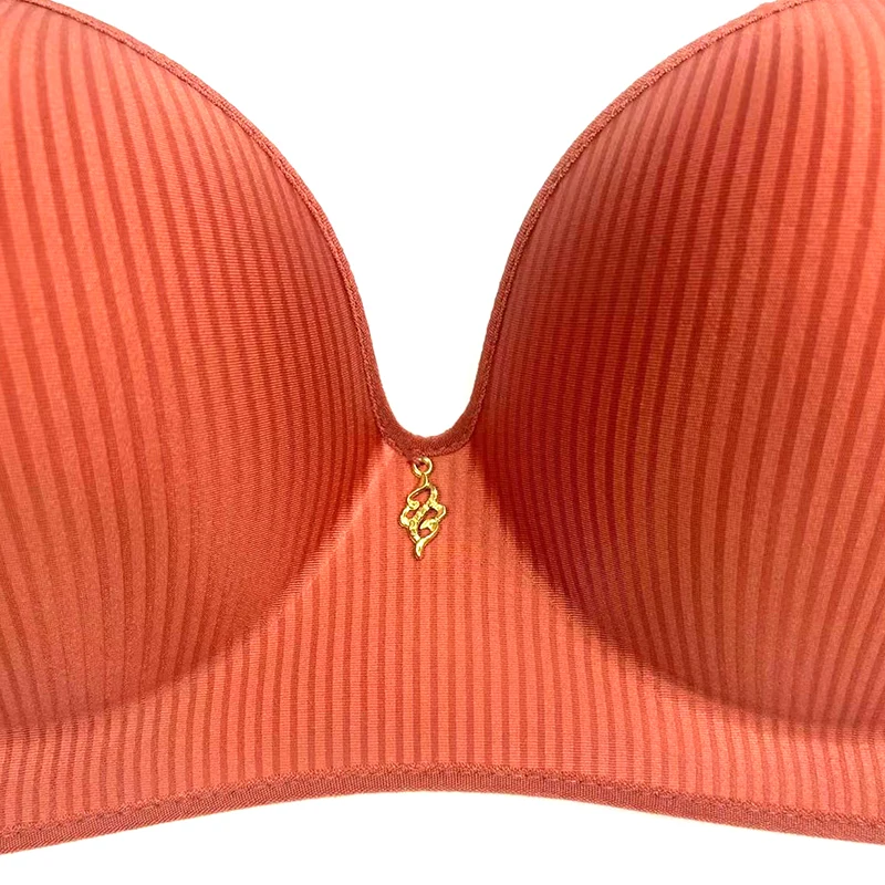 Beauwear Solid Color Stripe Bra with Pendant Cofort Bra Wireless Push Up Bras for Women