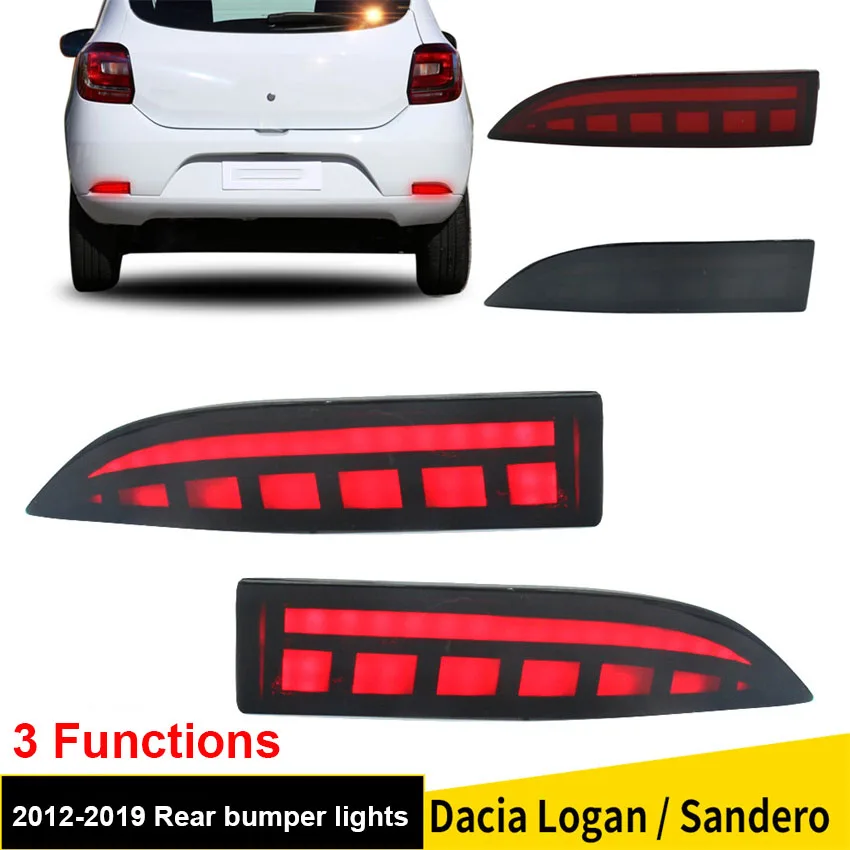 For Renault Dacia Logan Sandero 2012- 2019 LED Car Rear Bumper Brake Light Dynamic Turn Signal Indicator 1 Pair