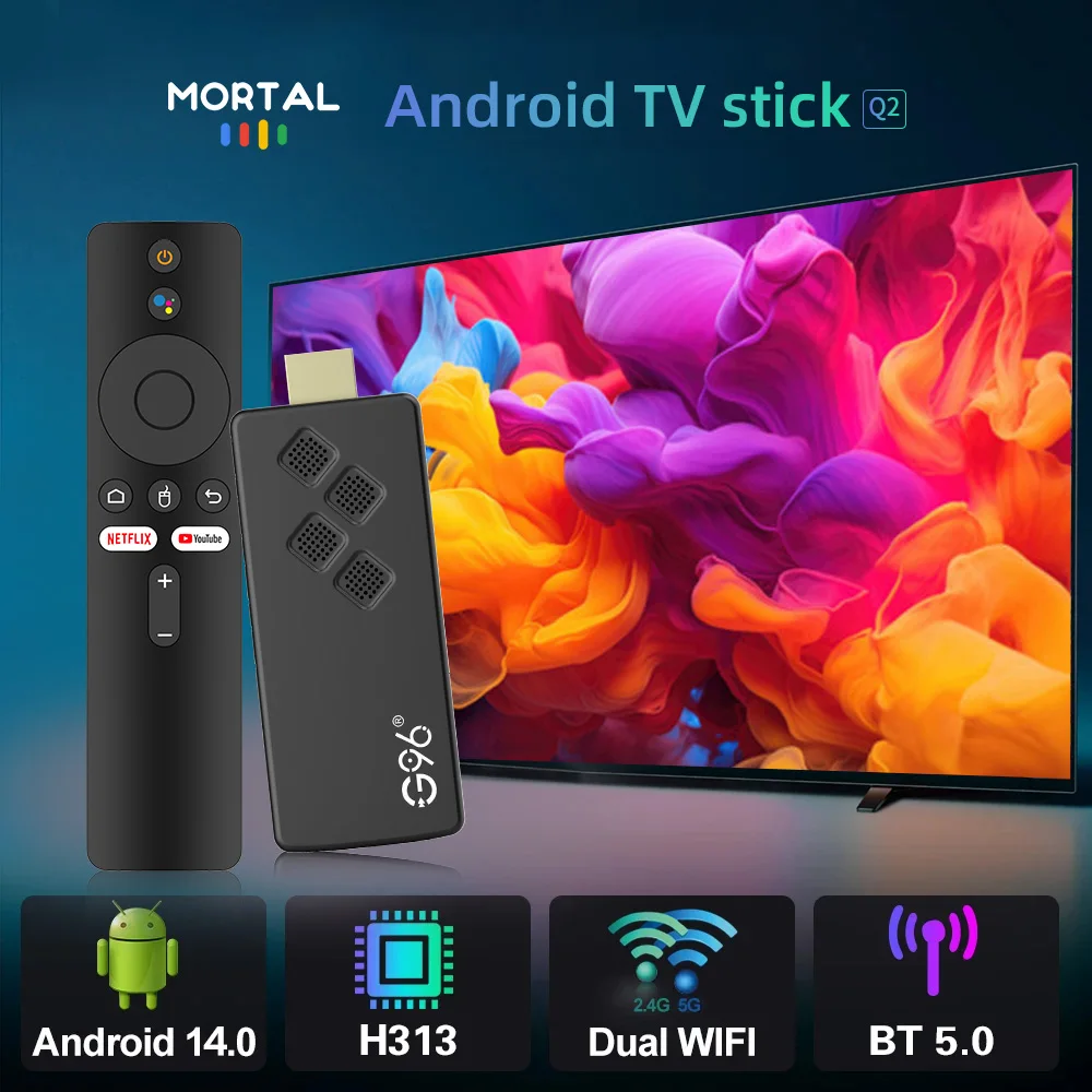 Android 14 5V/2A TV Stick Mortal Q2 Voice Remote Control 8K 4K Video BT5.0 Wifi6 Netflix YouTube Fast Streaming VS Fire TV Stick