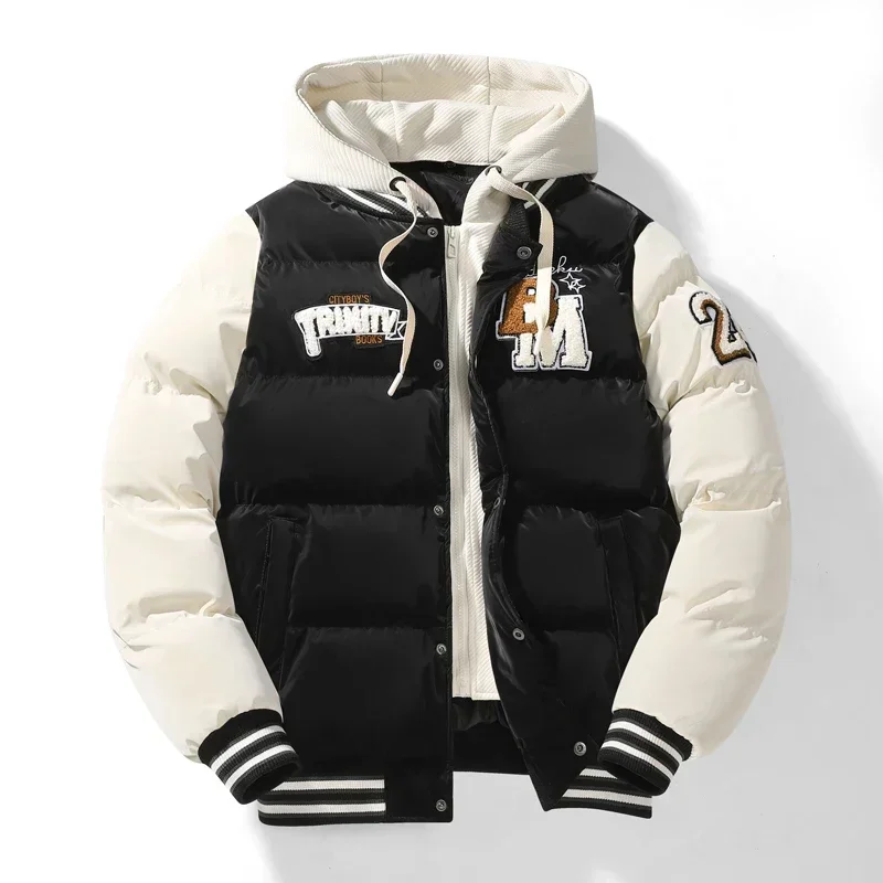 Winter Baseball jacke neues besticktes Design Jugend mantel Outdoor gefälschte 2-teilige Herren Sport Kapuze Baumwoll jacke plus Größe