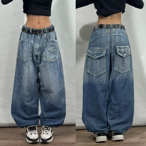 Imagen 2 del producto Nueva moda americana, pantalones vaqueros holgados bordados con patrón geométrico para mujer Y2K Harajuku Vintage Hip-hop, pantalones de pierna ancha informales populares