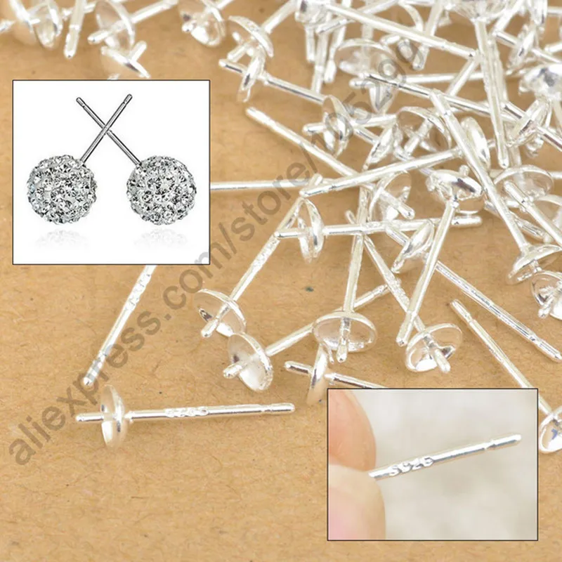 High Quality 100PCS /Lot 925 Sterling Silver DIY Jewelry Findings Ear Pin Pairs Stud Earrings With 925 BACK STOPPERS