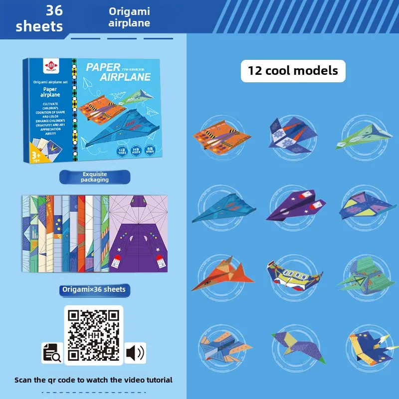 10/36 Sheets 3D Origami DIY Paper Airplane Handgun Educational STEM Toys Craft Kit Enhance Spatial Thinking Gifts