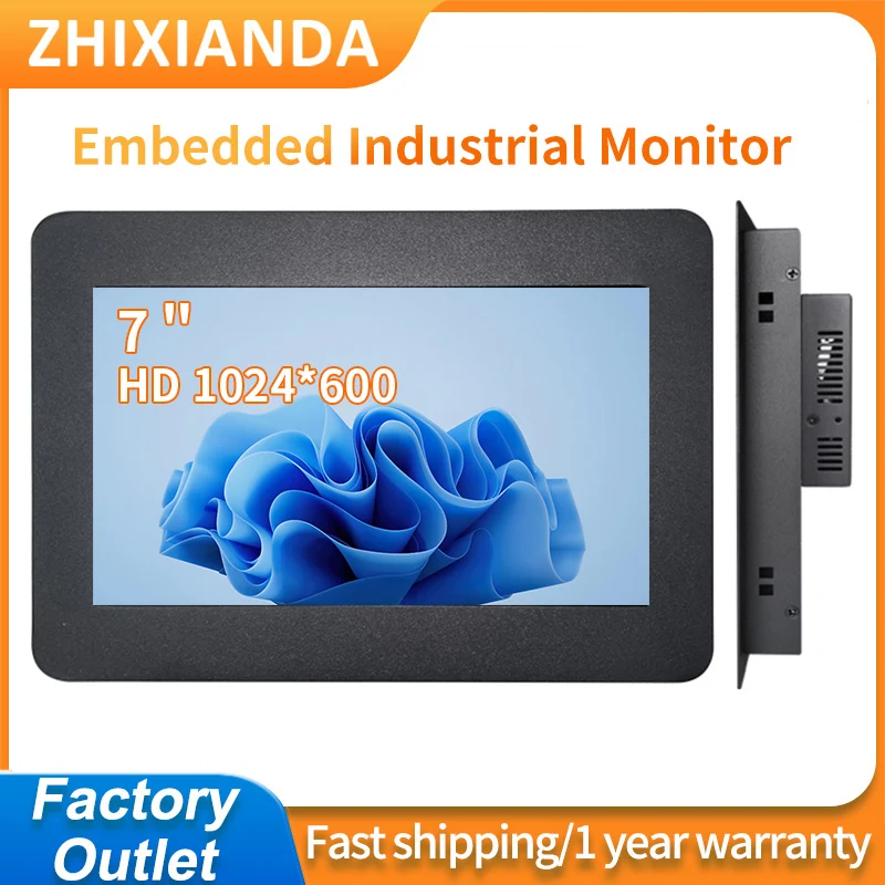 Small Size 7 Inch 1024*600 HD-MI VGA AV BNC Resistive Touch Screen 16:9 Metal Case TFT Embedded OEM ODM Industrial LCD Monitor