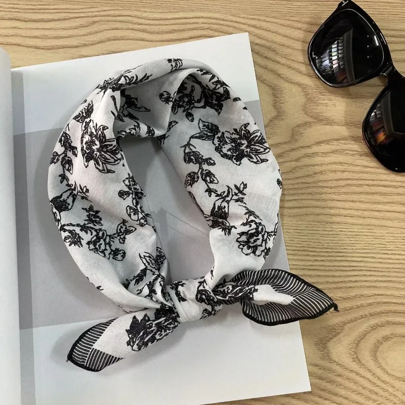 58cm Square Scarf Women Fresh Floral Print Korean Style Decor Neck Bandana Headband