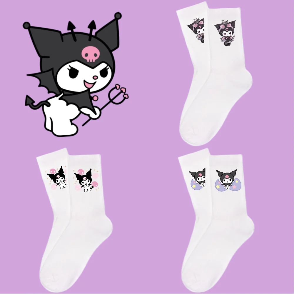 

New Cute Kuromi White Socks Student Outdoor Casual Socks Autumn Winter Cozy Socks Girls Mid-Calf Socks Kids Birthday Gift