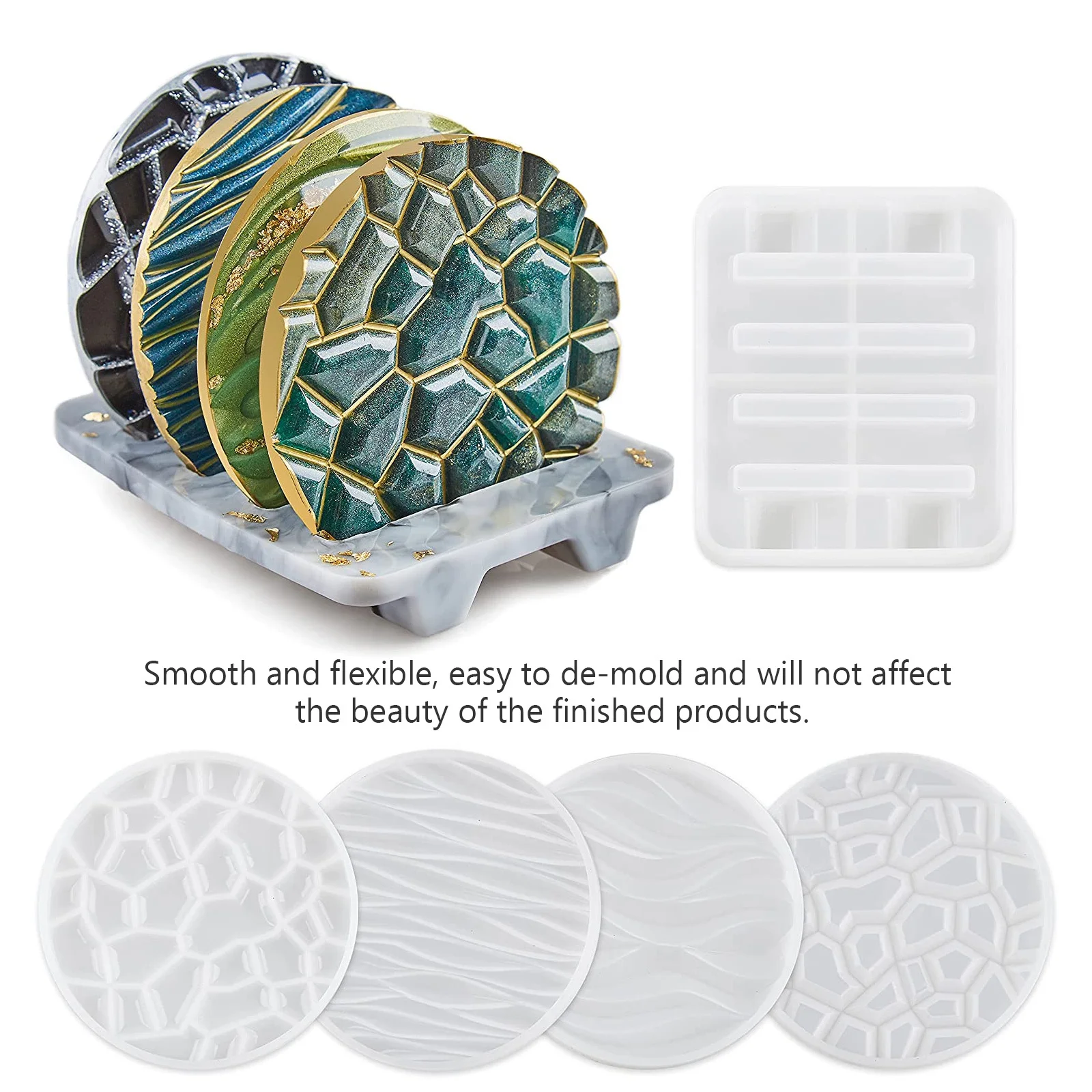 1Set Coaster Resin Molds DIY Silicone Molds Coaster Stand Casting Mold Easy Demold Safe High Quality Silicone Mold