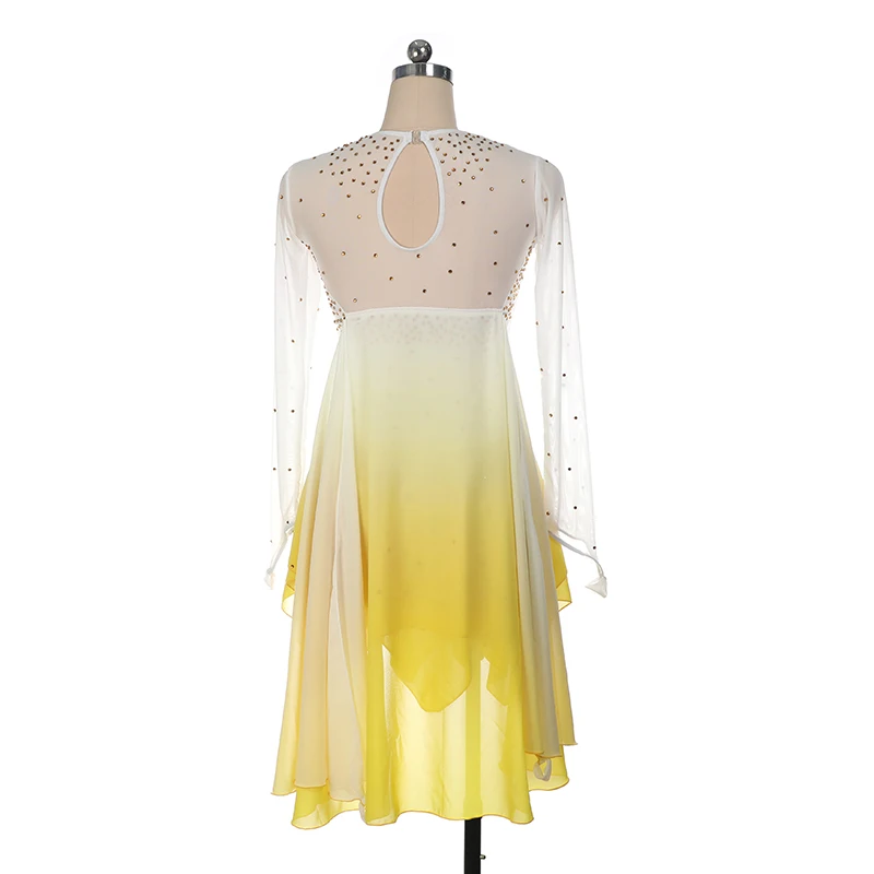 Vestido de entrenamiento de competición de patinaje artístico Nasinaya para mujeres y niños Vestido de actuación de gimnasia artística Blanco Amarillo