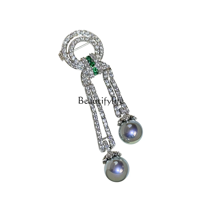 

Fashion autumn and winter with color silver gray pearl fringed zircon high-end temperament accessories corsage decoration