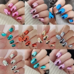 24Pcs Mirror Chrome Kids Nails Press On Metalic False Nail Art Tips Pre-glue Short Oval Full Cover Fake Nails for Little Girl