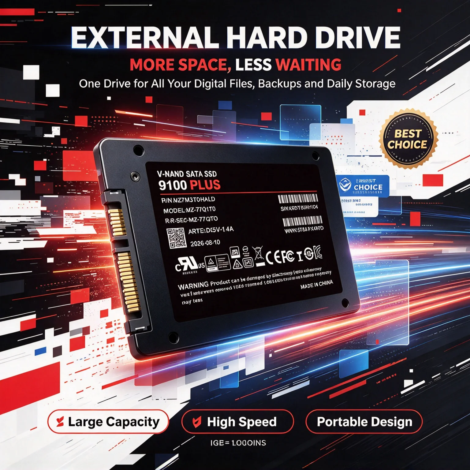 2.5-Inch SATA3 Internal SSD 9100 PLUS, 500GB/1TB/2TB/4TB, Solid State Disk, Hard Drive, Microcomputer, Desktop, Laptop.