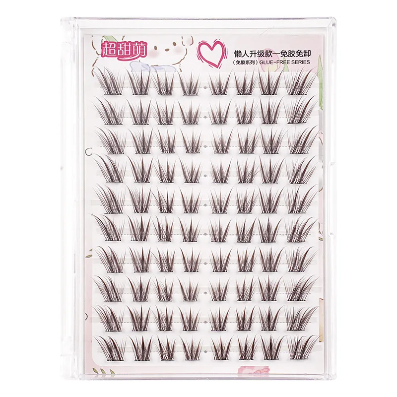 Pestañas postizas de ojo de zorro sin pegamento, pestañas autoadhesivas de estilo chino, pestañas naturales marrones y negras, pestañas aladas esponjosas voluminosas 3D