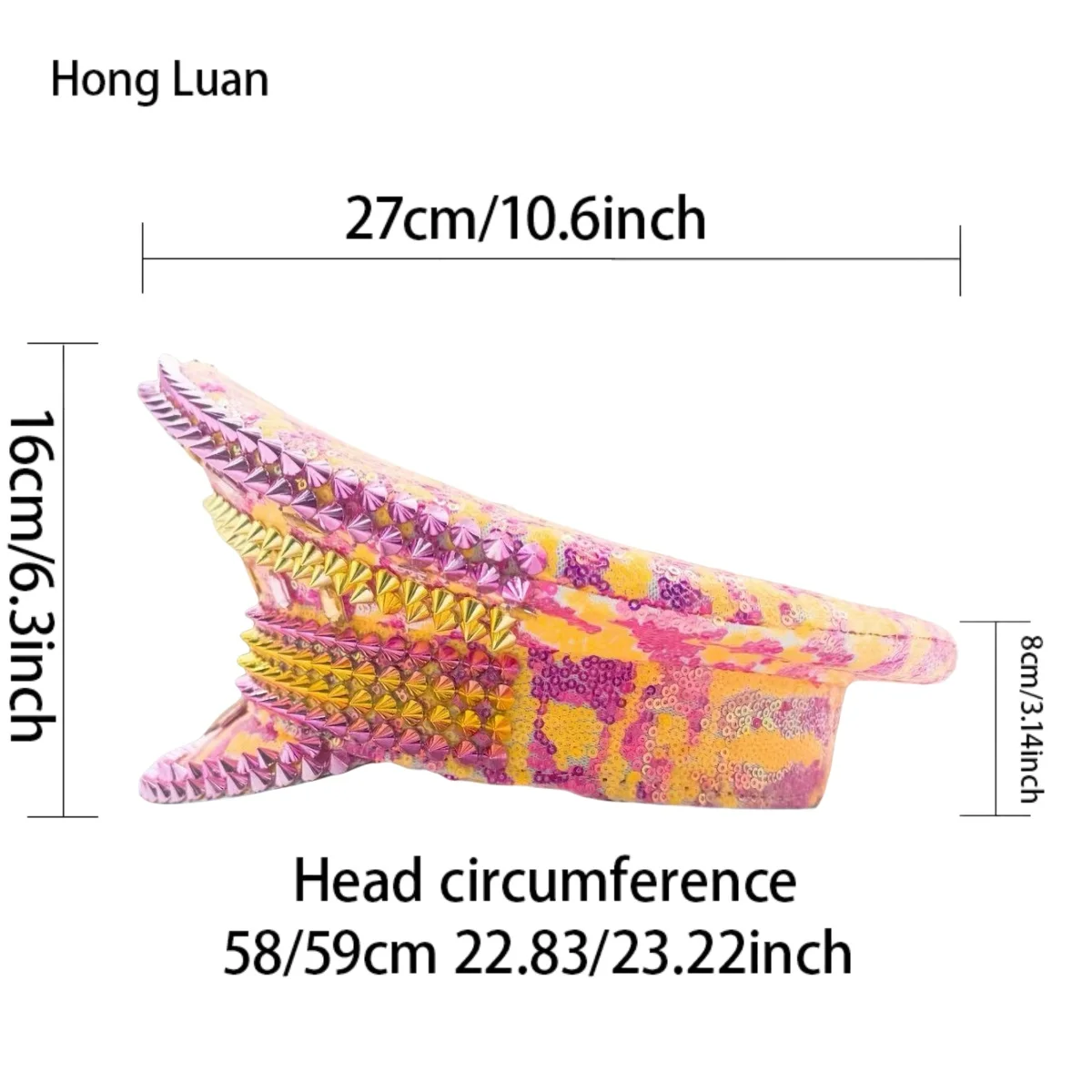 HongLuan Yellow Laser Leather Loop Captain Hat Rhinestone & Military Caps for Woman, Rave Festivals Accessories ＆ Party Cap Man