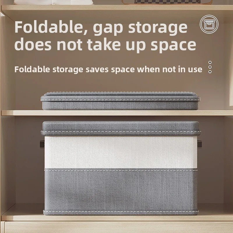 Color Matching Cotton and Linen Large-capacity Clothing Household Dustproof and Moisture-proof Foldable StorageBox with Lid