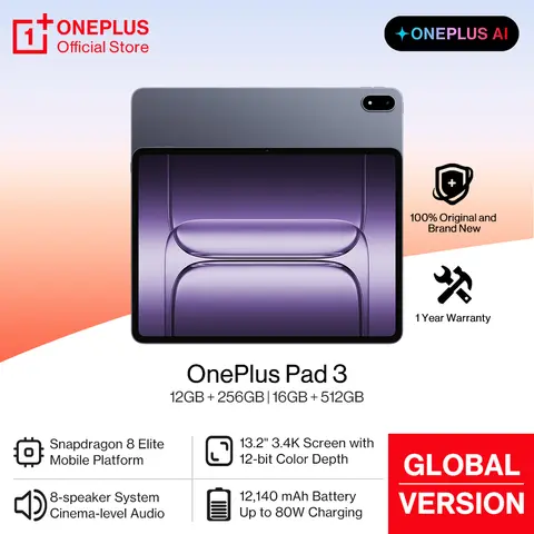 All New OnePlus Pad 3 Global Version Tablet Snapdragon 8 Elite 13.2" 144Hz Display 3.4K Resolution 8 Speakers Wi-Fi 7 Android 15