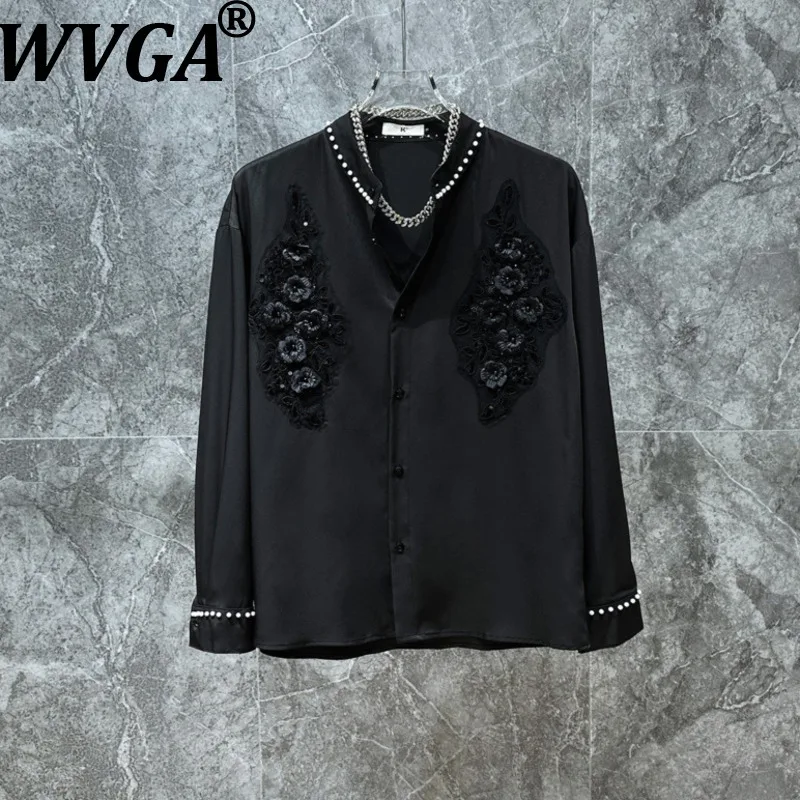 

WVGA Spring Autumn New Man Tide French Retro Pearl Embroidery Desigh Light-Luxury Trendy Shirt Niche Chic Casual Tops Ins W21136