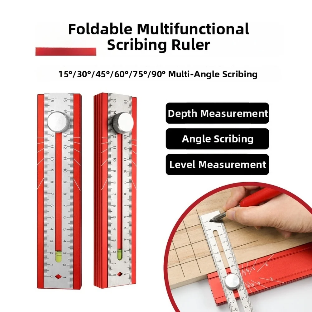 Multifunctional Folding Measuring Ruler With Angle Marking Depth Gauge Metric And For Imperial Scale For Woodworking Carpentry T