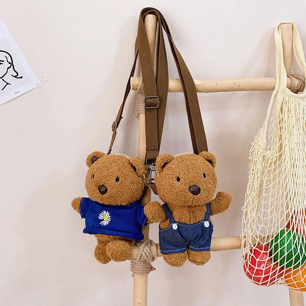 New cartoon bear bag autumn and winter cute plush doll student children messenger bag shoulder bag mobile phone bag