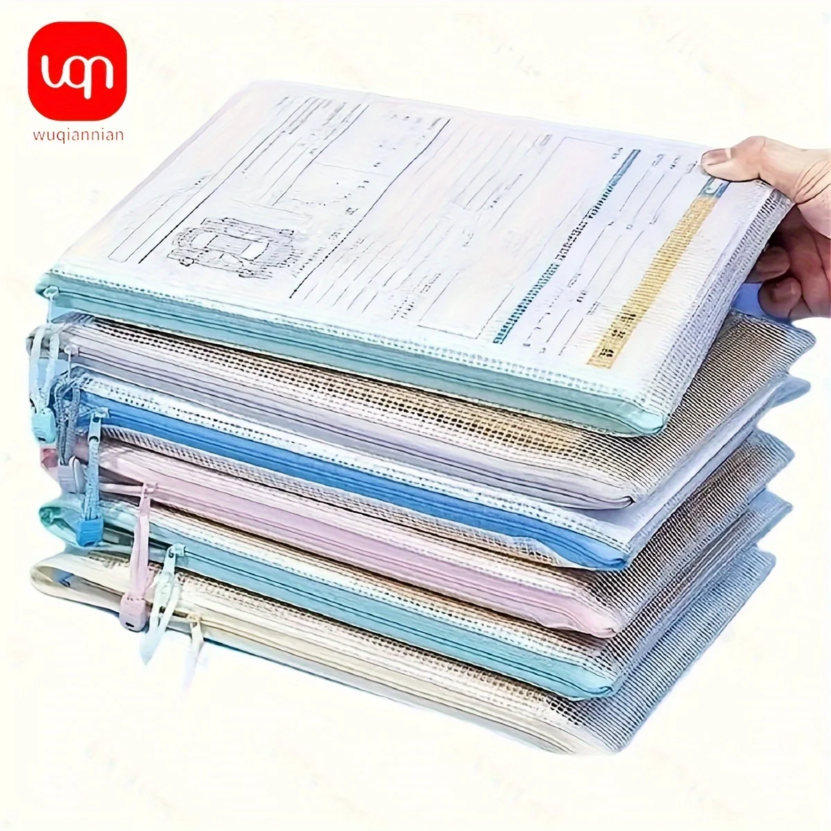 

6pcs Mesh Zipper Pouch Document Bag Waterproof Zip File Folders A4 School Office Supplies Pencil Case Storage Bags