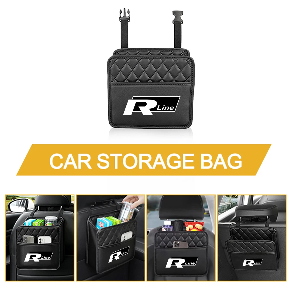 1pcs PU Leather Car Storage Bag Auto Seat Back Organizer For Volkswagen VW R Line Golf Polo Tiguan Passat B6 Touran accessories