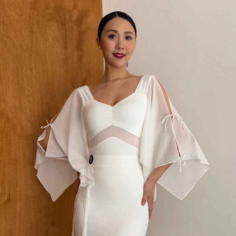 

Одежда для бальных танцев, женское боди без рукавов, костюм для выступлений для взрослых, топы для танцев вальса, танго, черный, белый цвет XH2923