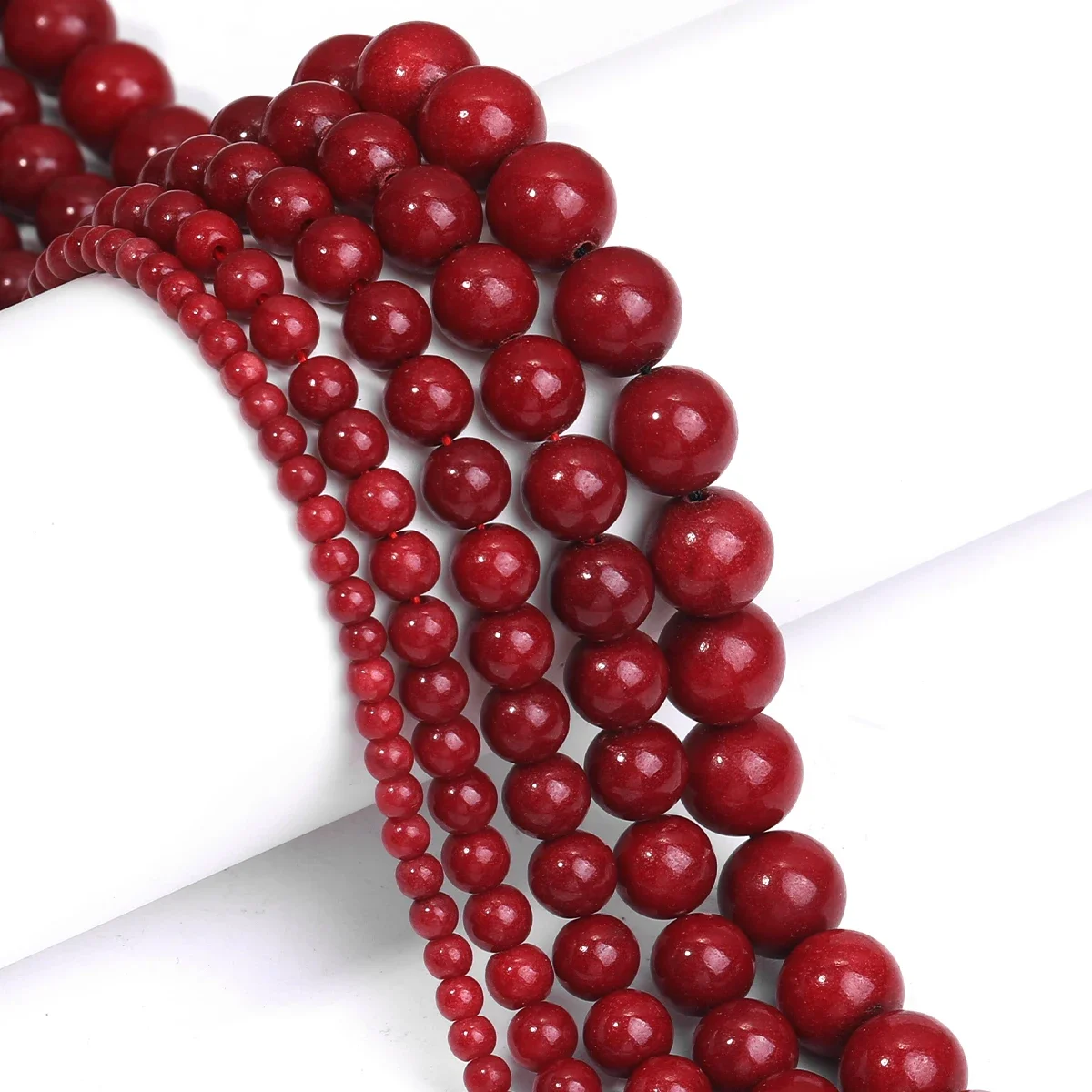 Cinnabar Color Mashan Jade Stone Beads Smooth Round Loose Large Hole Beads for Jewelry Making  Bracelet Necklace Earrings