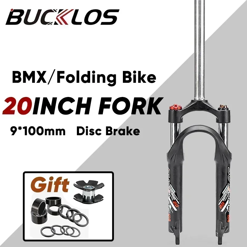 BUCKLOS 20 Inch Folding Bike Fork Travel 50mm BMX Suspension Fork 9*100mm Quick Release Oil Spring Fork Disc Brake Bicycle Parts