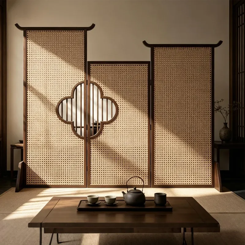 for New Chinese Style Movable Solid Wood Bamboo Folding Screen Partition for Living Room Dining Room Entrance Antique Room